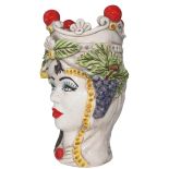 Dark Brown Woman White Caltagirone Ceramic - Classic with Red Crown