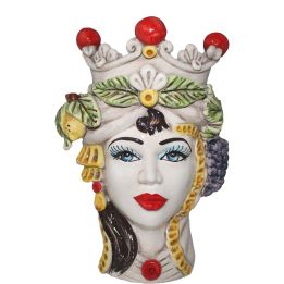 Dark Brown Woman White Caltagirone Ceramic - Classic with Red Crown