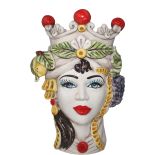 Dark Brown Woman White Caltagirone Ceramic - Classic with Red Crown