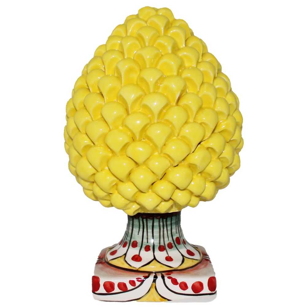 Yellow Pigna in Caltagirone ceramic with colored base Yellow Pigna in Caltagirone ceramic with colored base