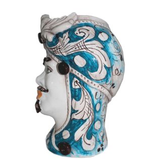Sicilian Moor's head with blue and white decoration