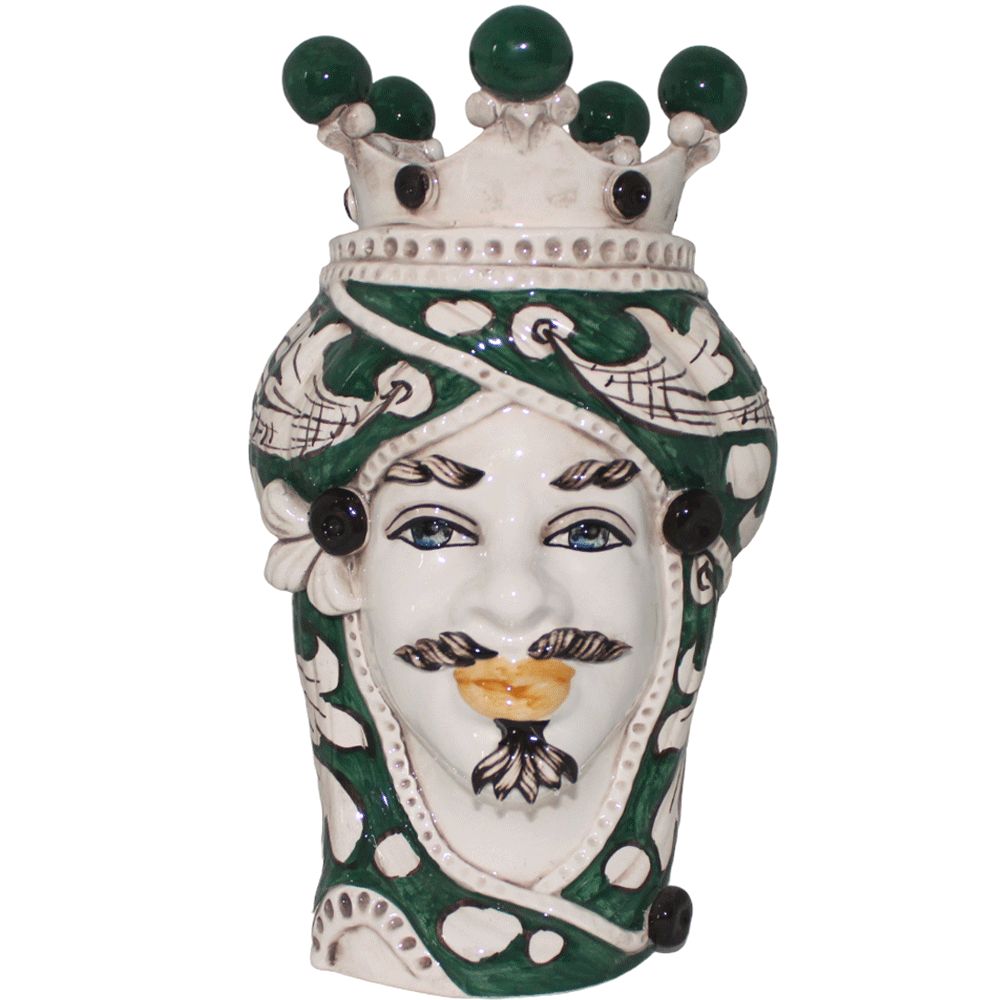 Moor's Head of White Man with Crown and Green Decoration 33cm