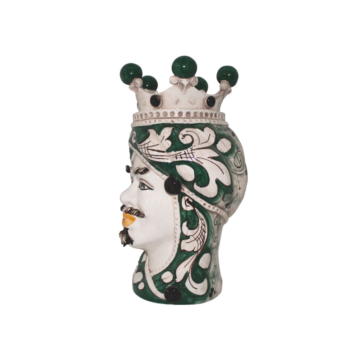 Moor's Head of White Man with Crown and Green Decoration 33cm