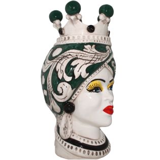 Sicilian Caltagirone ceramics, dark brown woman with green decoration 33 centimeters high