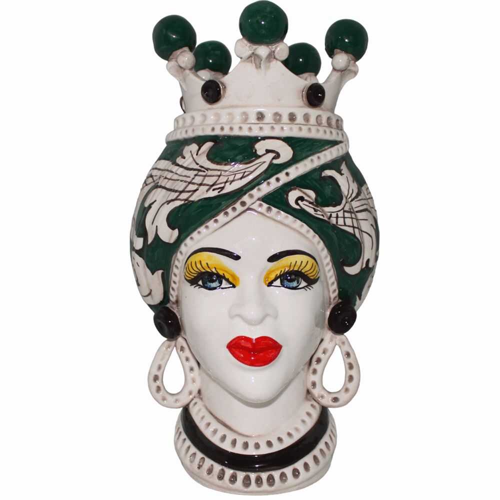 Queen with Crown and Green Decoration - Dark Brown Moorish Head 33cm Queen with Crown and Green Decoration - Dark Brown Moorish Head 33cm
