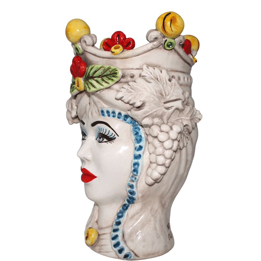 Ceramica di Caltagirone, testa di moro colorata di altezza media di 28 centimetri