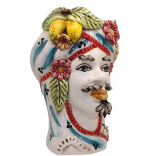 Vaso decorativo in ceramica di caltagirone, la testa di moro siciliana alta 30 centimetri