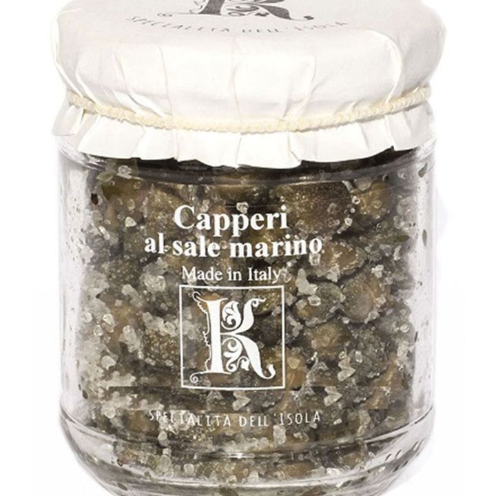 Capers in salt in jars, Pantelleria capers