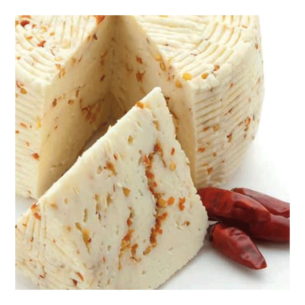 Semi-cured Sicilian cheese with chilli pepper