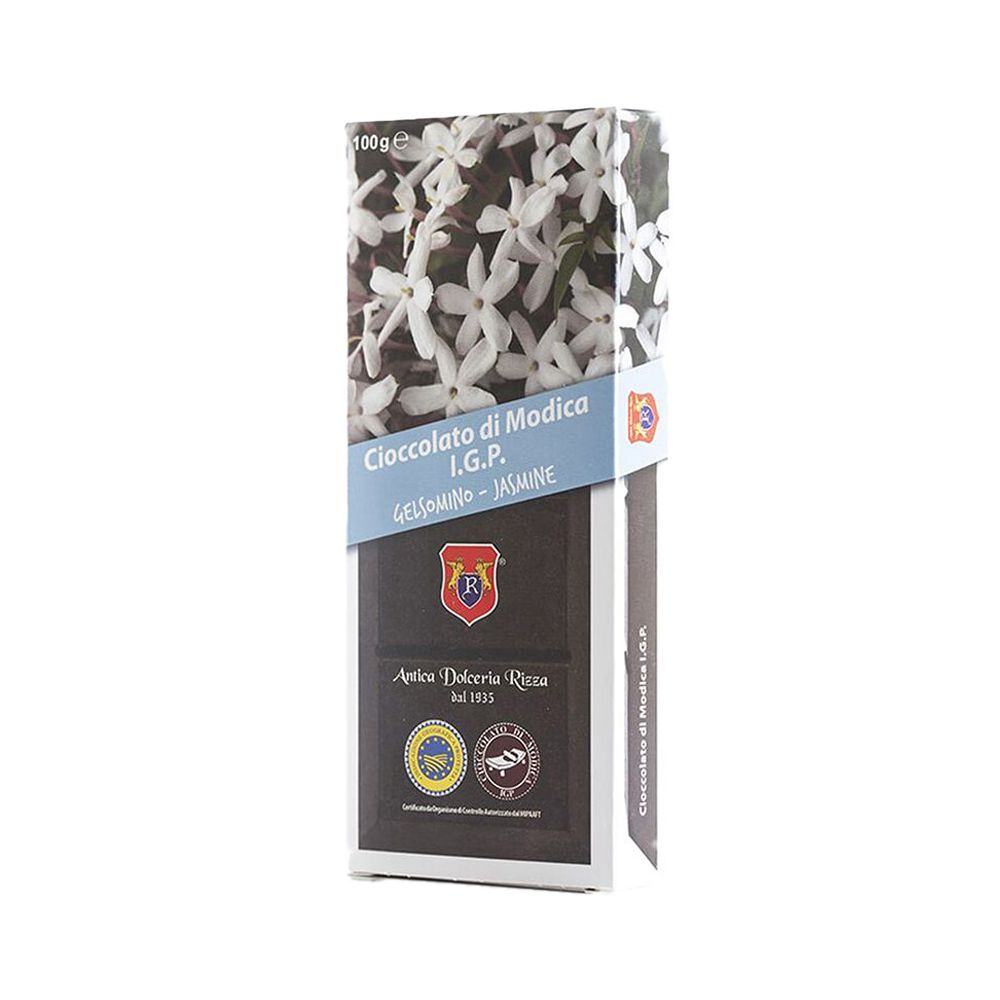 Cioccolato di Modica I.G.P. al Gelsomino. Barretta da 100 grammi.