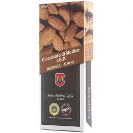 Modica chocolate I.G.P. with Almond. Bar of 100 grams.