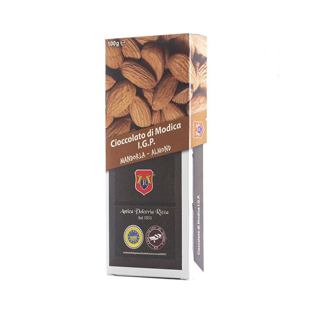 Cioccolato di Modica I.G.P. alla Mandorla. Barretta da 100 grammi.