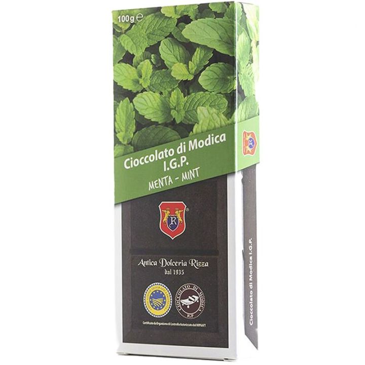Chocolate of Modica I.G.P. Mint flavoured. Bar of 100 grams