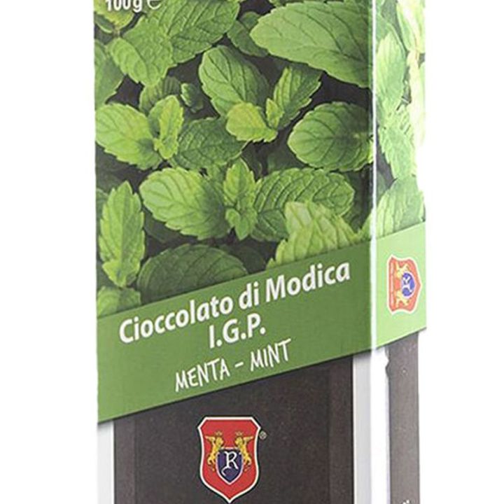 Chocolate of Modica I.G.P. Mint flavoured. Bar of 100 grams
