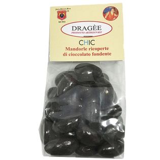 Dragee almonds covered with dark chocolate