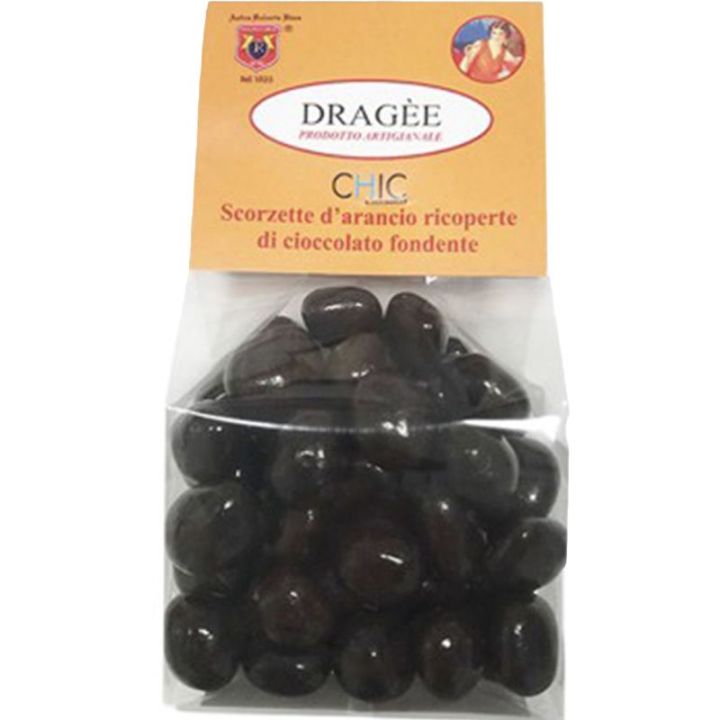 Dragee Orange peel covered with fine dark chocolate