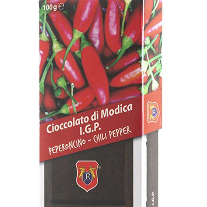 Bar of 100 grams of Modica chocolate I.G.P. with Chilli