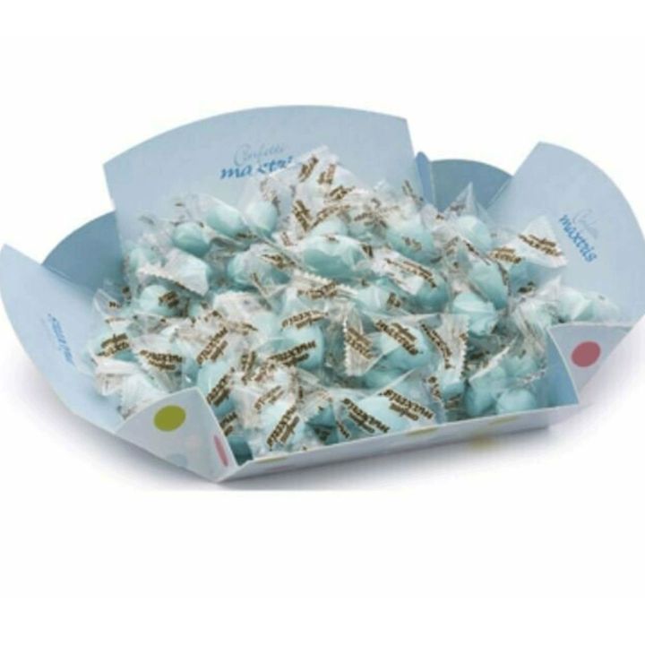 Confetti azzurri imbustati singolarmente