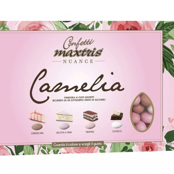 Dusty pink sugared almonds in various flavours