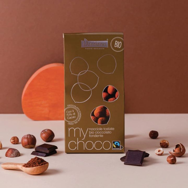 Toasted Hazelnuts covered with dark chocolate 100 g - BIO