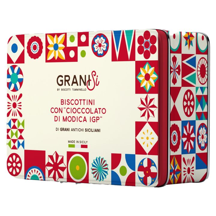 Biscuits with Chocolate of Modica PGI in an elegant Tumminello decorated tin