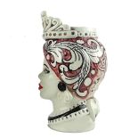 Moorish Head of a Queen decorated in Bordeaux in Caltagirone Ceramic