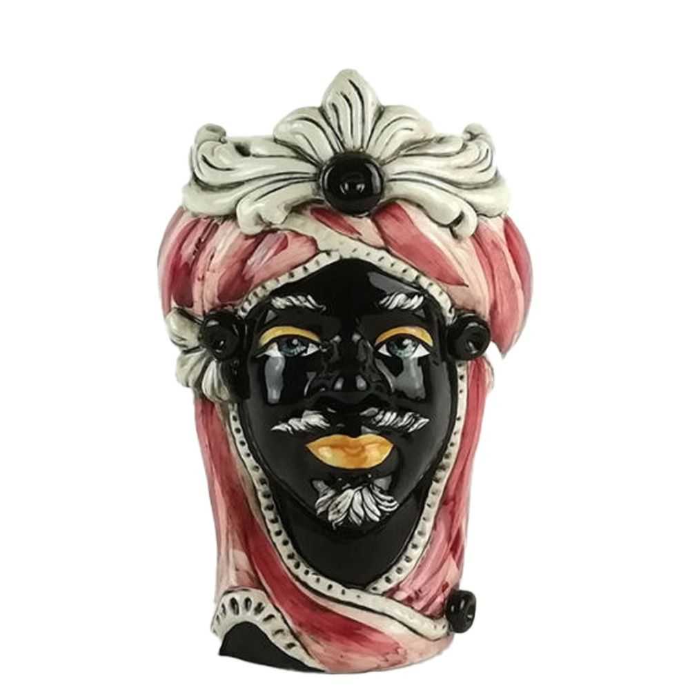 Moorish head in Caltagirone Ceramic - Moorish Man with Crown decorated in Bordeaux Moorish head in Caltagirone Ceramic - Moorish Man with Crown decorated in Bordeaux