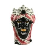 Moorish head in Caltagirone Ceramic - Moorish Man with Crown decorated in Bordeaux