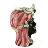 Moorish head in Caltagirone Ceramic - Moorish Man with Crown decorated in Bordeaux