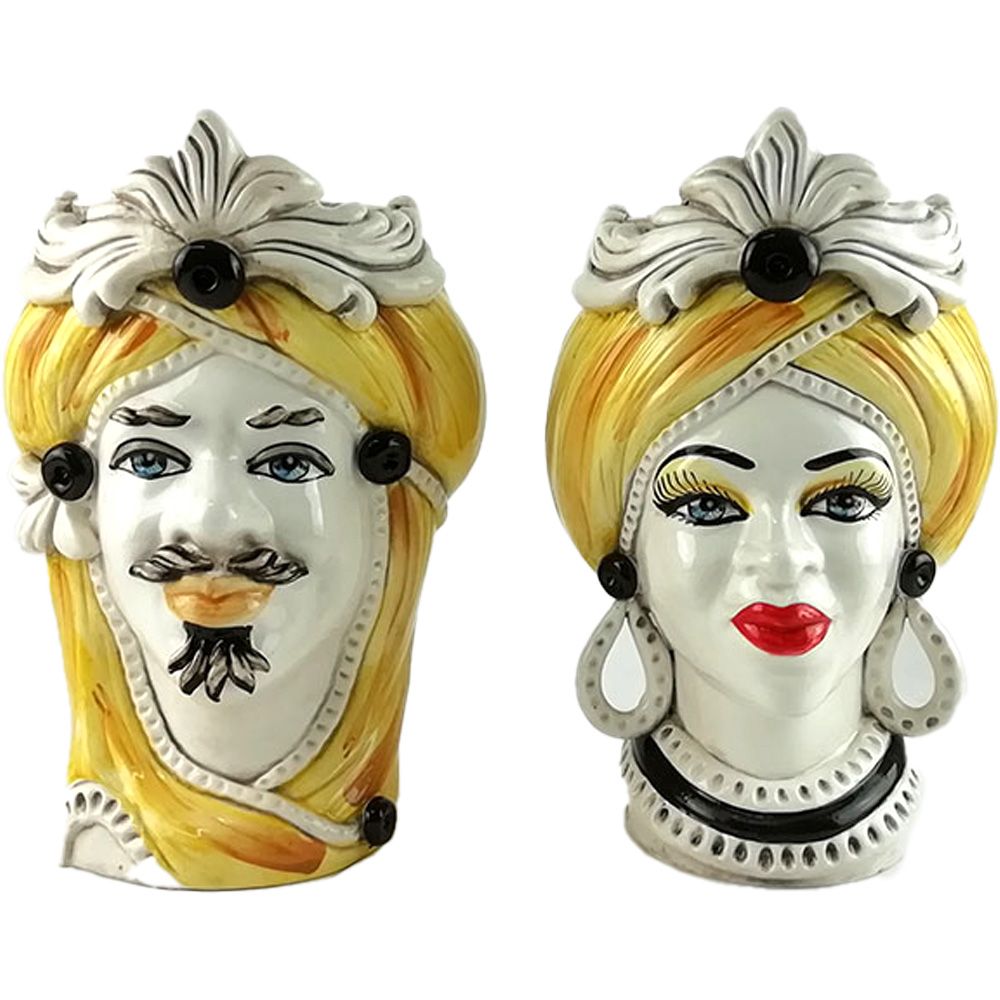 Teste di Moro decoro Giallo da 30 cm - Ceramica Siciliana di Caltagirone