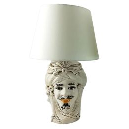 Moorish Head White Man 30 cm with lamp - Caltagirone ceramics