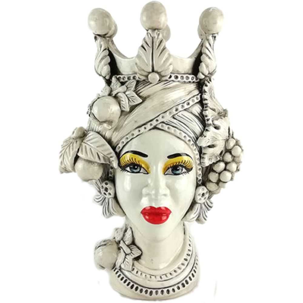 Testa di Moro White Woman Antiqued with 45 cm Crown - Caltagirone Ceramics Testa di Moro White Woman Antiqued with 45 cm Crown - Caltagirone Ceramics