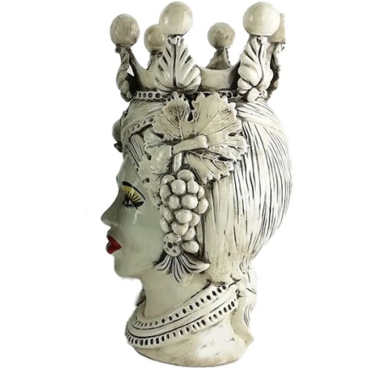 Testa di Moro White Woman Antiqued with 45 cm Crown - Caltagirone Ceramics