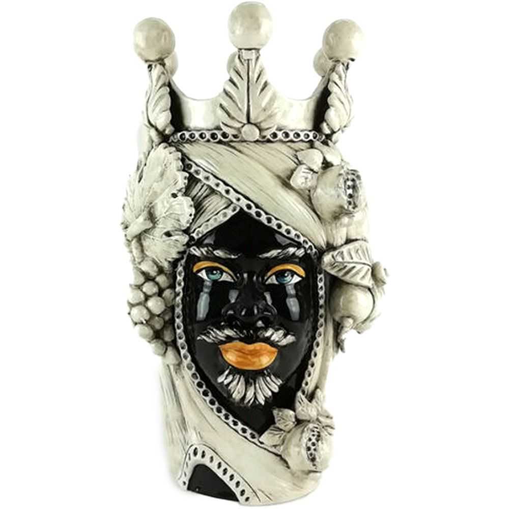 Dark Moorish Man White Antiqued 45 cm - Caltagirone Ceramics
