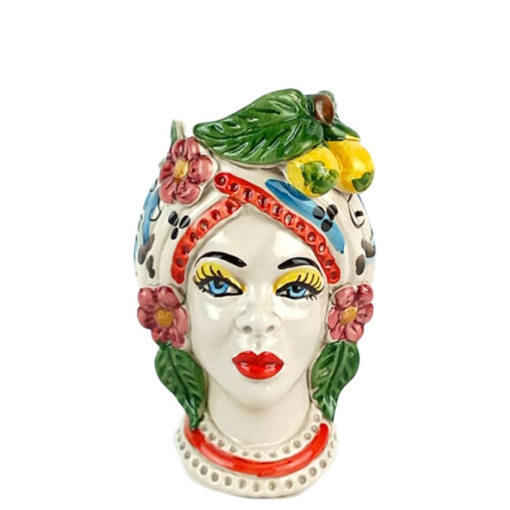 Teste di Moro decoro Blu con Frutta e Limoni da 13 cm - Ceramica Siciliana di Caltagirone Teste di Moro decoro Blu con Frutta e Limoni da 13 cm - Ceramica Siciliana di Caltagirone