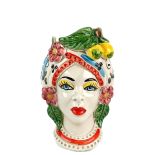 Teste di Moro decoro Blu con Frutta e Limoni da 13 cm - Ceramica Siciliana di Caltagirone