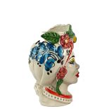 Teste di Moro decoro Blu con Frutta e Limoni da 13 cm - Ceramica Siciliana di Caltagirone