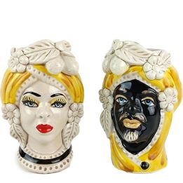 Moor heads with yellow drape 13 cm - Sicilian ceramic from Caltagirone