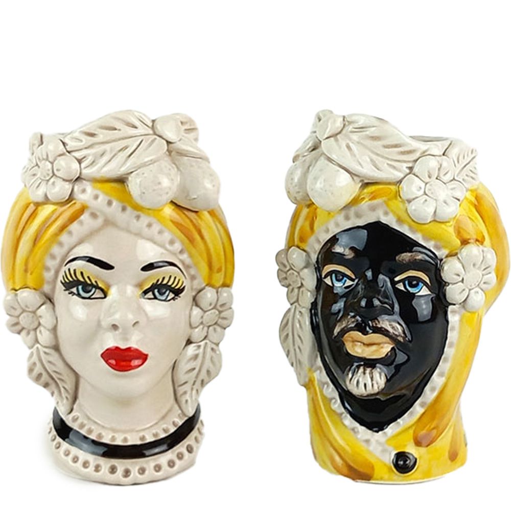 Teste di Moro con drappo Giallo da 13 cm - Ceramica Siciliana di Caltagirone
