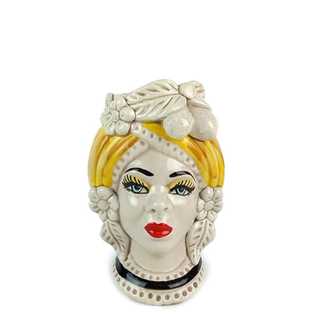 Teste di Moro con drappo Giallo da 13 cm - Ceramica Siciliana di Caltagirone Teste di Moro con drappo Giallo da 13 cm - Ceramica Siciliana di Caltagirone
