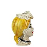 Teste di Moro con drappo Giallo da 13 cm - Ceramica Siciliana di Caltagirone