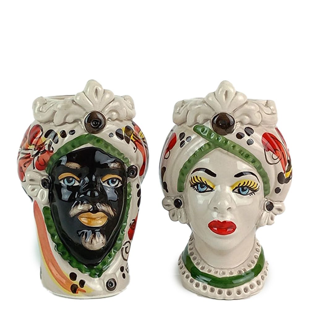 Teste di Moro 13 cm Rossa con Fregio - Ceramica Siciliana di Caltagirone