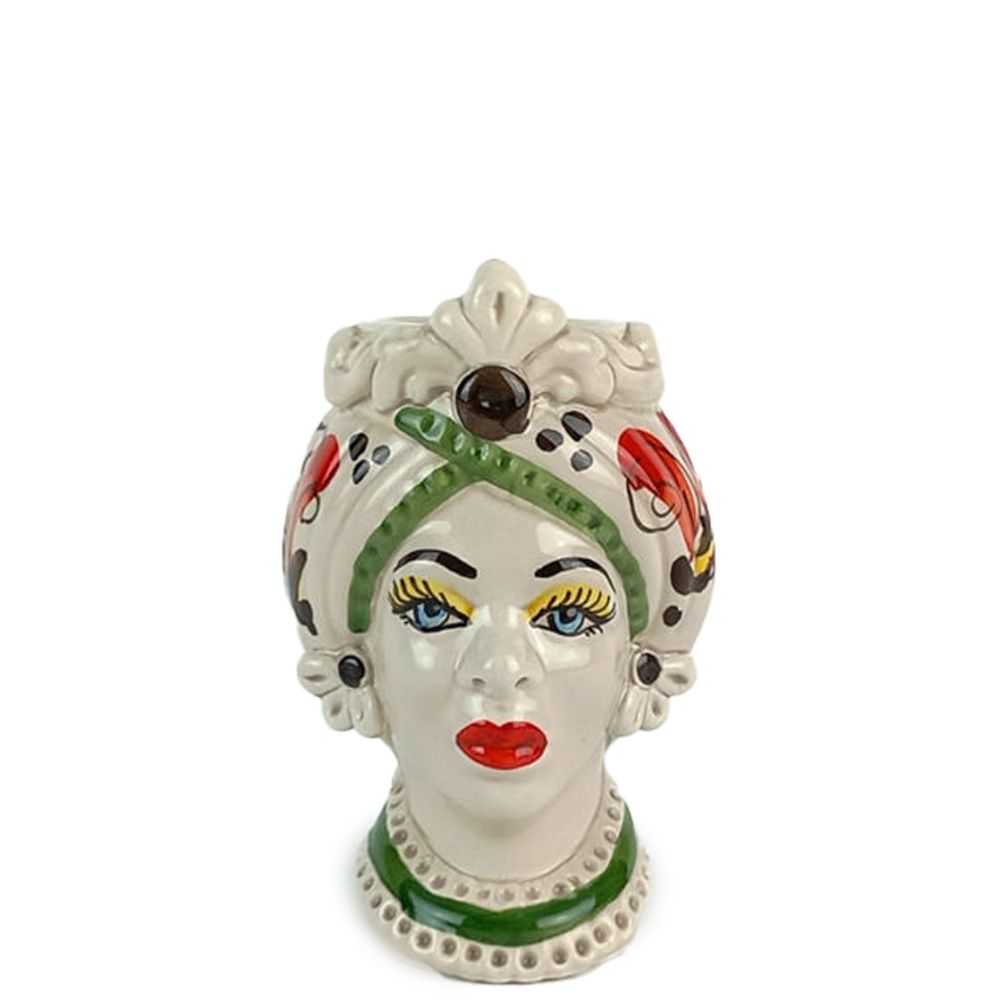 Teste di Moro 13 cm Rossa con Fregio - Ceramica Siciliana di Caltagirone
