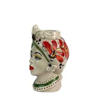 Teste di Moro 13 cm Rossa con Fregio - Ceramica Siciliana di Caltagirone