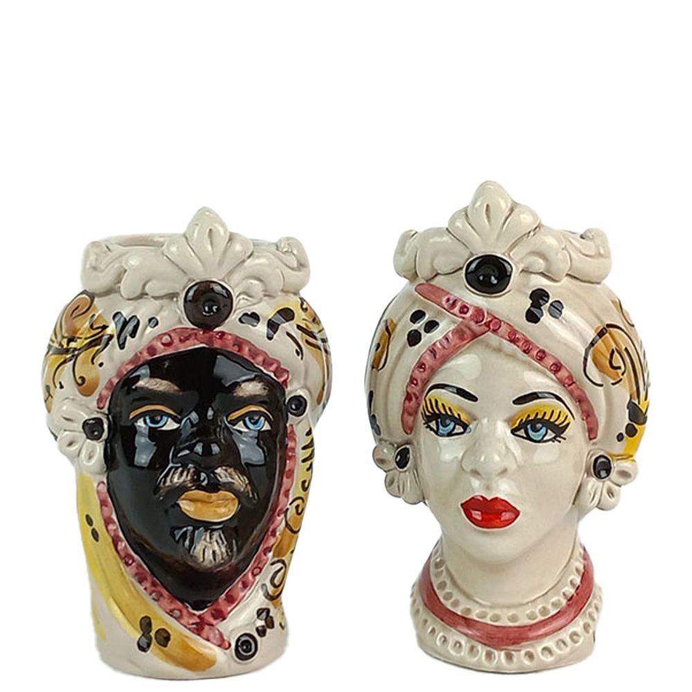 Teste di Moro 13 cm Arancione con Fregio - Ceramica Siciliana di Caltagirone
