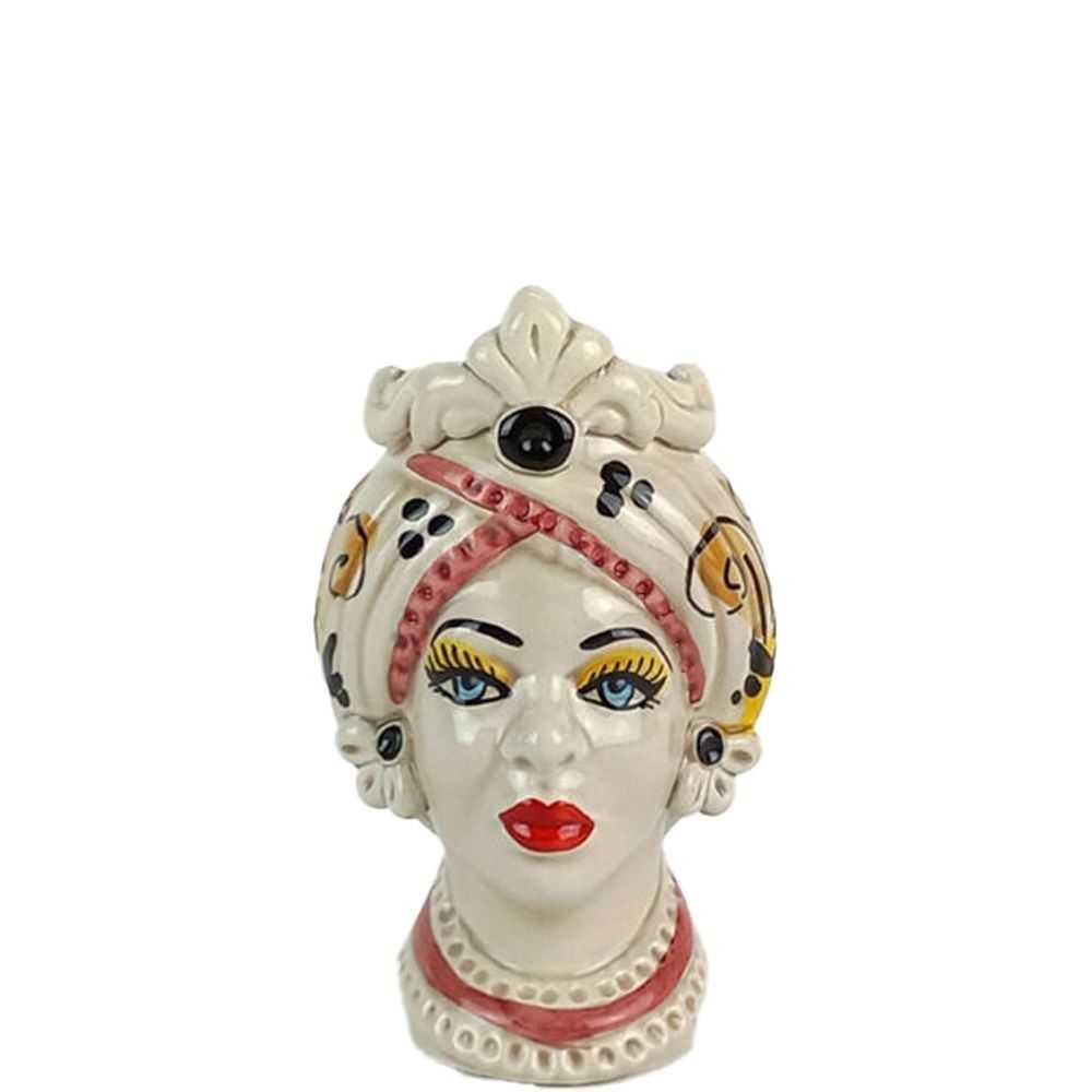 Moorish Heads 13 cm Orange with Moor King and Frieze - Sicilian Ceramics of Caltagirone Moorish Heads 13 cm Orange with Moor King and Frieze - Sicilian Ceramics of Caltagirone