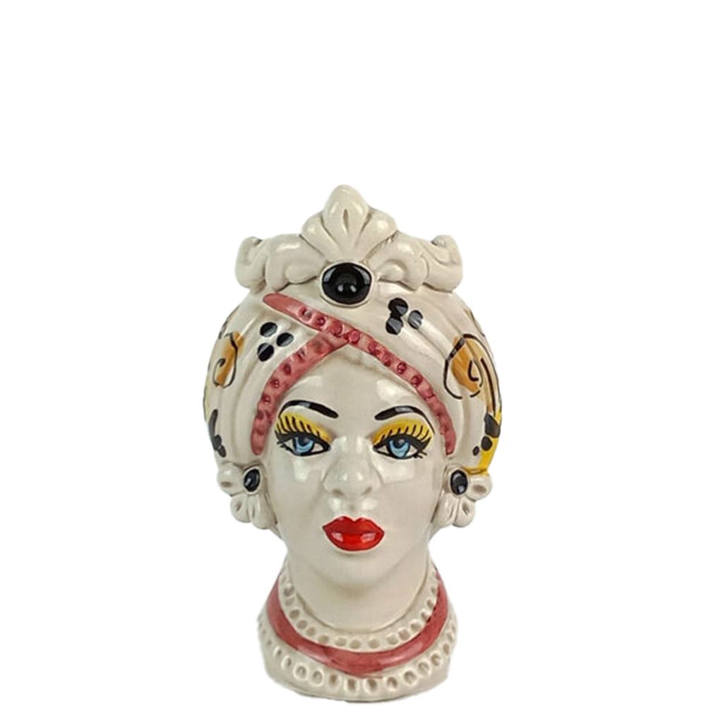 Teste di Moro 13 cm Arancione con Fregio - Ceramica Siciliana di Caltagirone Teste di Moro 13 cm Arancione con Fregio - Ceramica Siciliana di Caltagirone