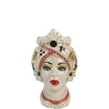 Teste di Moro 13 cm Arancione con Fregio - Ceramica Siciliana di Caltagirone
