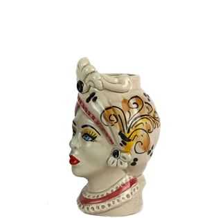Teste di Moro 13 cm Arancione con Fregio - Ceramica Siciliana di Caltagirone