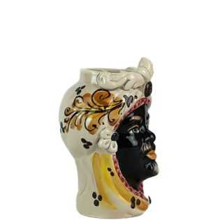 Teste di Moro 13 cm Arancione con Fregio - Ceramica Siciliana di Caltagirone